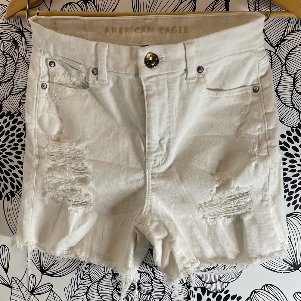 American Eagle Outfitters Women's Distressed White Jean Shorts
